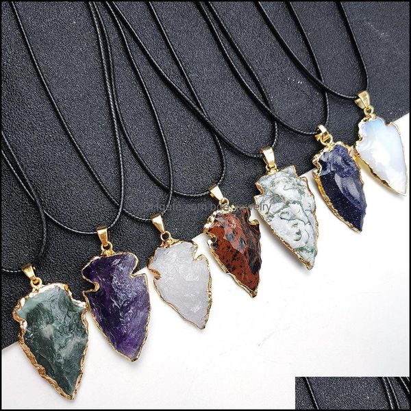 

pendant necklaces natural agate obsidian healing crystal gilded edge arrow original quartz stone men necklace jewelry drop bdejewelry dhi46, Silver