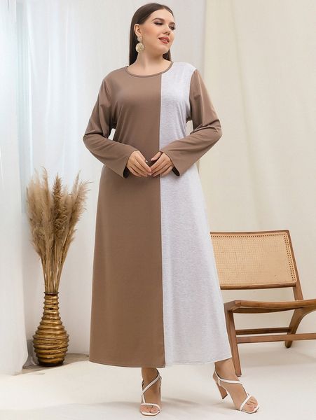 

plus contrast panel dress g66o#, Black