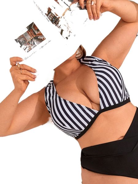 

plus striped bikini 15kb#, Black