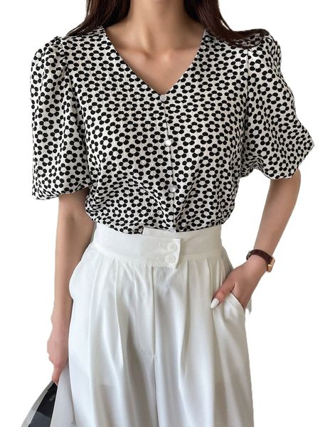 

dazy allover floral print puff sleeve blouse k8bg#, White
