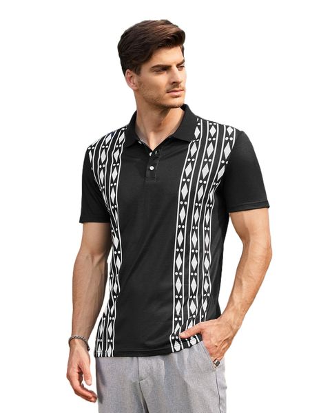 

men geo print polo shirt z7rq#, White;black