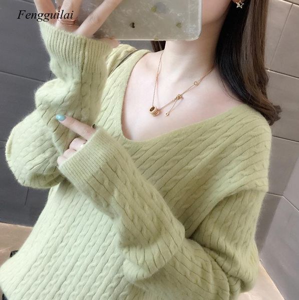 

woman beige sweater round neck wide shoulders ruffled long sleeves cashmere woll warm for women aa, White;black