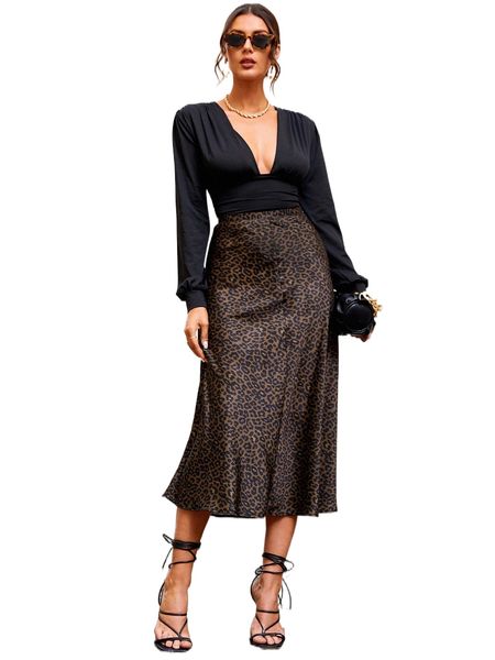 

high waist leopard print skirt h0yx#, Black