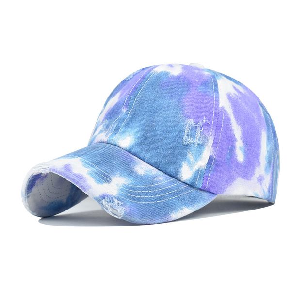 

tie dye hat ladies cap sun protection visor cross strap ponytail hats baseball cap ripped sunhat fashion street accessories, Blue;gray