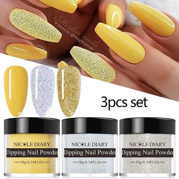 Nagelglitter 3 teile / satz NICOLE DIARY Farbe Solide Tauchpulver Kit Staub Pigment Kunst Keine Notwendigkeit LED Trockner 10 ml für Prud22