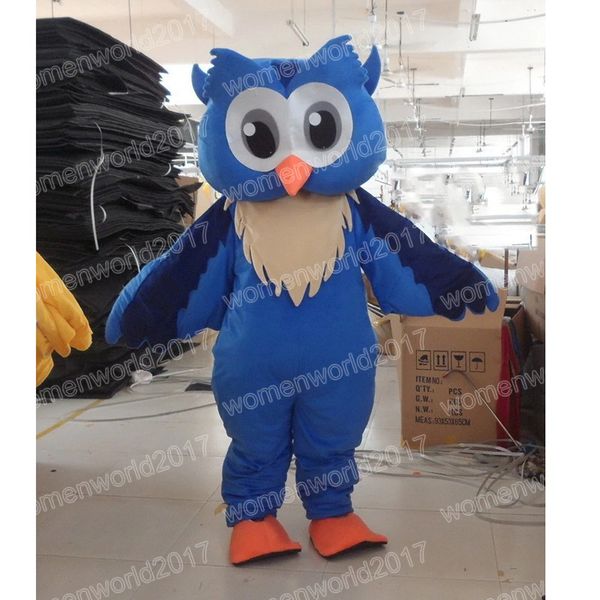 Costume della mascotte del gufo blu di Halloween Costume da personaggio dei cartoni animati di alta qualità Completo unisex per adulti Vestito di carnevale di Natale