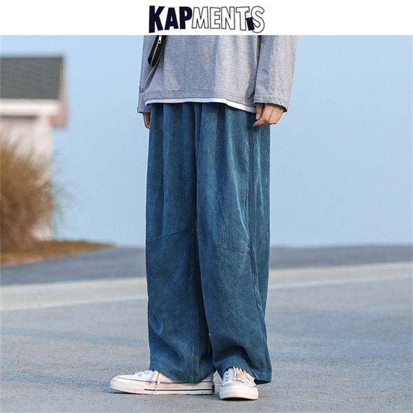 

kapments men corduroy harajuku wide leg pants overalls mens japanese streetwear sweatpants male korean casual joggers pants 201128, Black