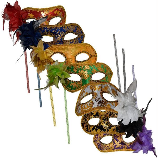 Venezianische Maskerade Halbgesichtsmaske auf Stock mit Blume Weihnachten Halloween Party Sexy Karneval Prom Masken XBJK2207