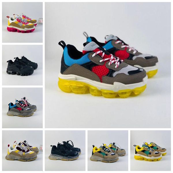 

brand designer triple s kids shoes sneakers baby clear bubble bottom black white grey red pink blue green yellow platform shoe girls boys ol, Black;red