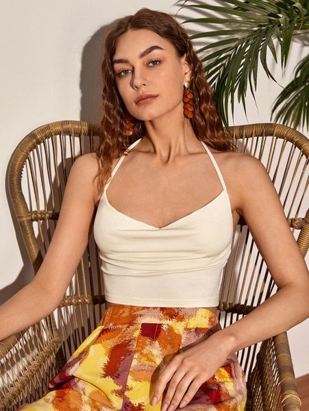 

cowl neck tie backless halter s9sg#, White