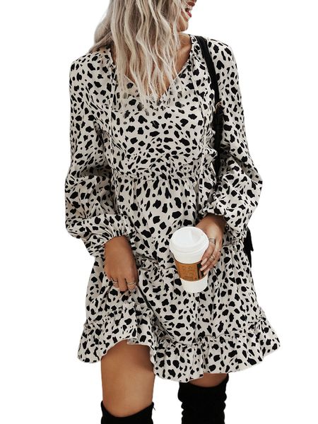 

allover print ruffle hem dress l1zx#, Black;gray