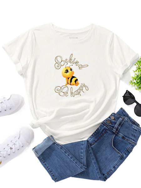 

bee & slogan graphic tee k98t#, White