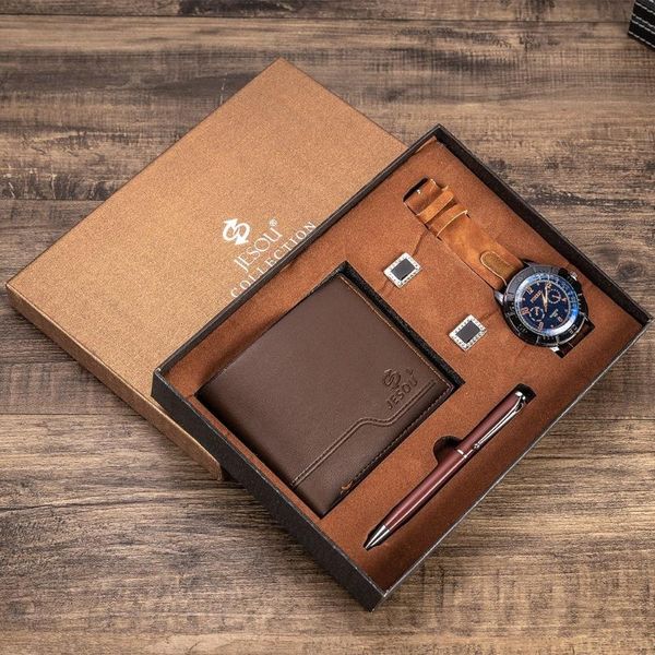 Principal de pulso 4pcs/conjunto de luxo para homens de moda box watches masculina define a carteira masculina abotonete