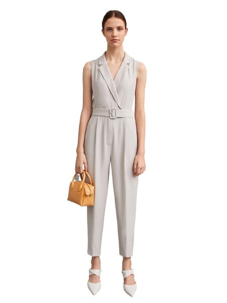 

motf premium viscose belted blazer jumpsuit f29g#, Black;white