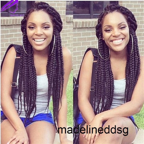 

long braided synthetic lace front wigs 1b#color baby hair 26 f1xn, Black