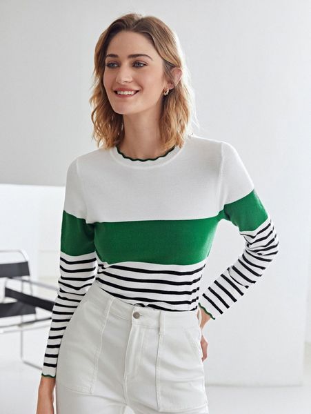

motf premium wool-mix scallop neck sweater 48qb#, White;black