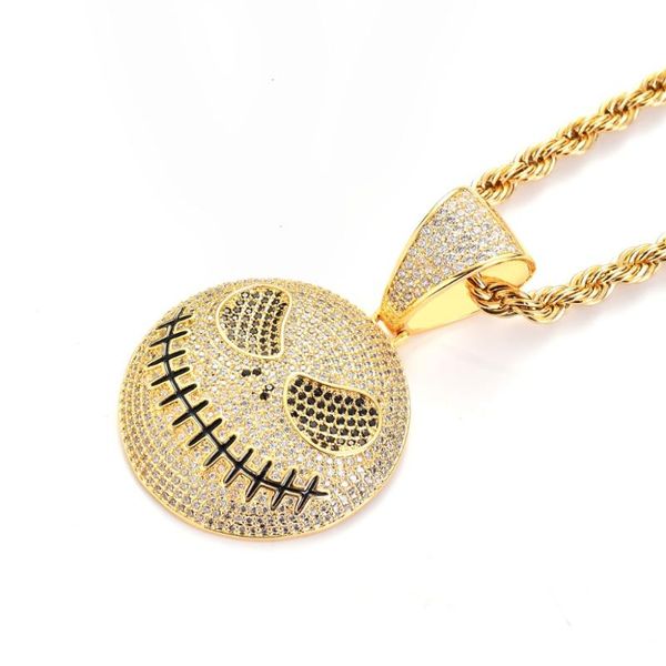 

pendant necklaces iphop bling iced out ghost mask necklace with gold silver colors cubic zircon hip-hop jewelry for halloween gift