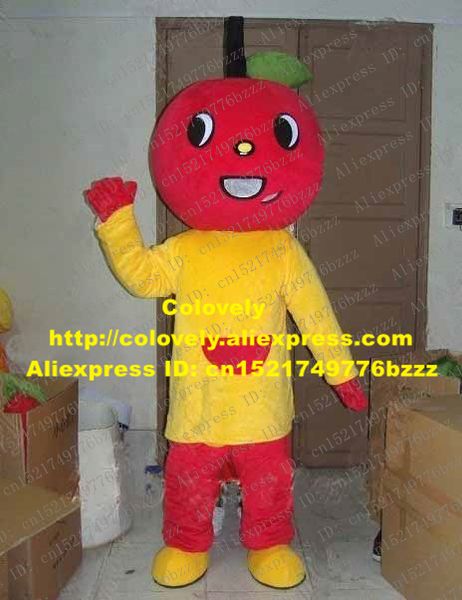 Costume da bambola mascotte Costume da mascotte carino mela rossa Mascotte Cherry La Cereza Pomodoro Pomodoro con testa rotonda rossa Abito giallo Adulto No.2802 F