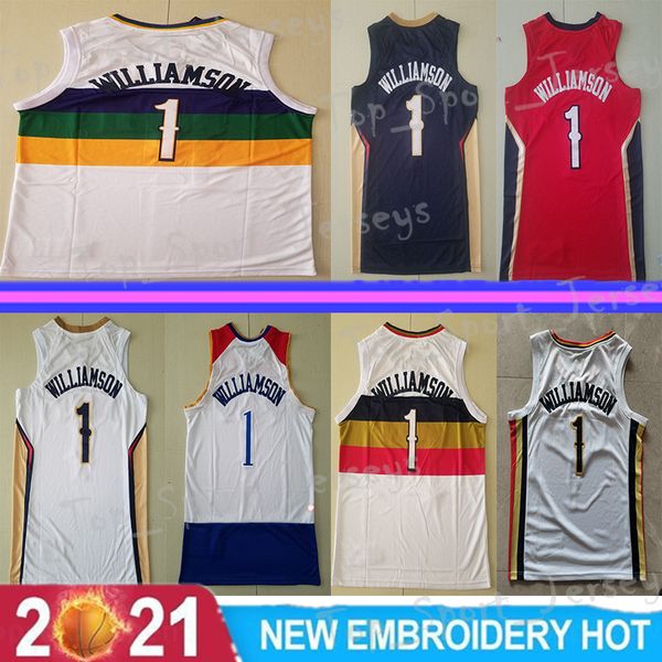 Basket per uomini Sion Williamson Jersey 1 Team Color Red Navy Blue All Cucited Basketball Maglie da basket