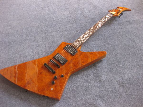 

explorer electric guitar rare heavy metallic james hetfield kenneth lawrence, quilted bubinga fingerboard ebony inlay sun ray emg pickup