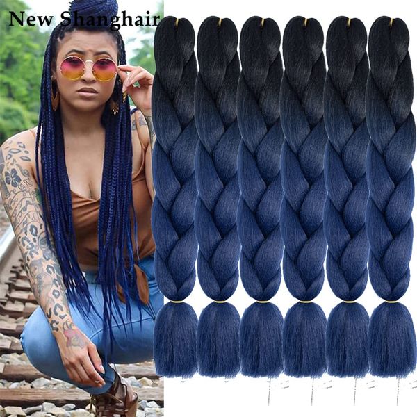 

new shanghair 24 inch synthetic braiding hair ombre braids jumbo braid hair extensions for box twist 100g/pcs, Black