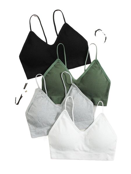 

4pack solid rib bra l9zr#, Black;red