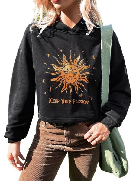 

grunge drop shoulder slogan and graphic print hoodie 69d4#, Black
