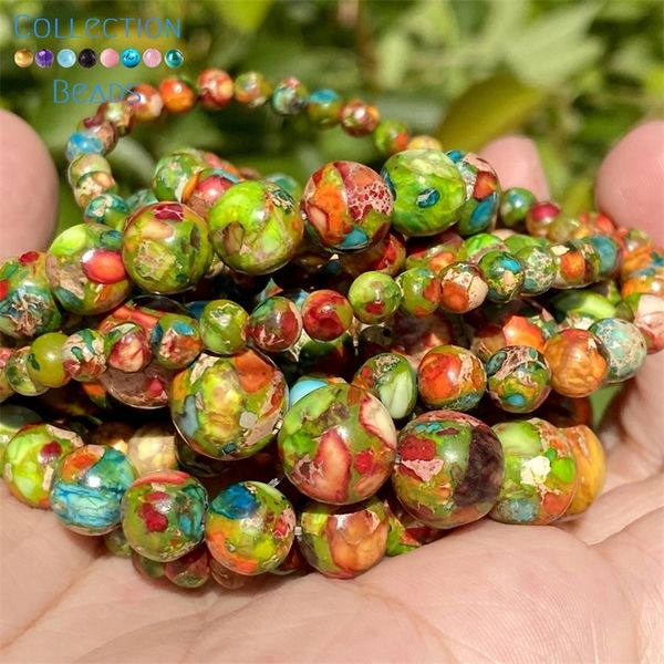 4 6 8 10mm Naturstein Bunte Meeressediment Jaspis Türkise Runde Perlen für Schmuckherstellung DIY Armbänder Zubehör 220727