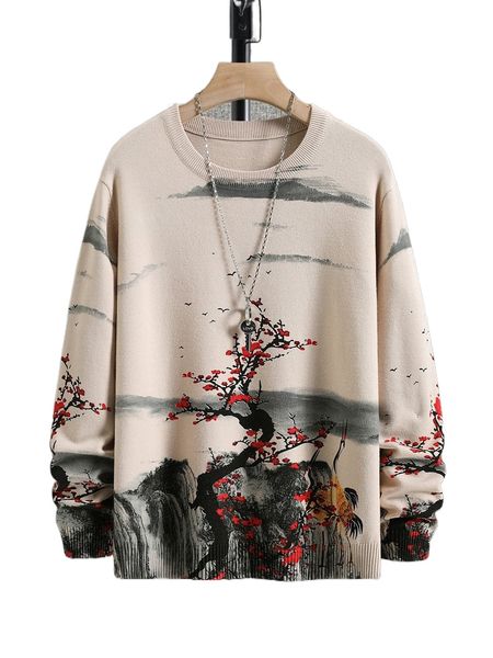 

men landscape pattern sweater i343#, White;black