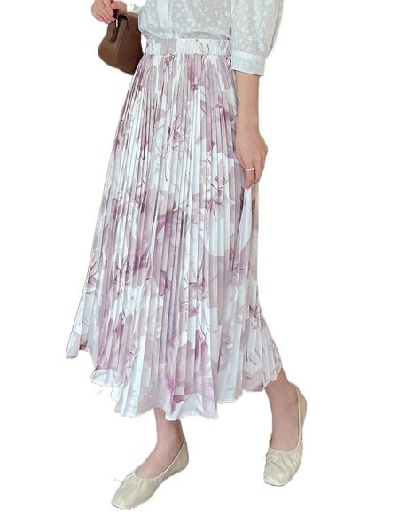 

dazy high waist floral print pleated skirt y6aa#, Black