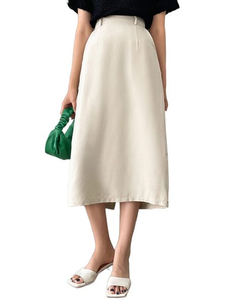 

dazy-less high waist slit back skirt h2mi#, Black