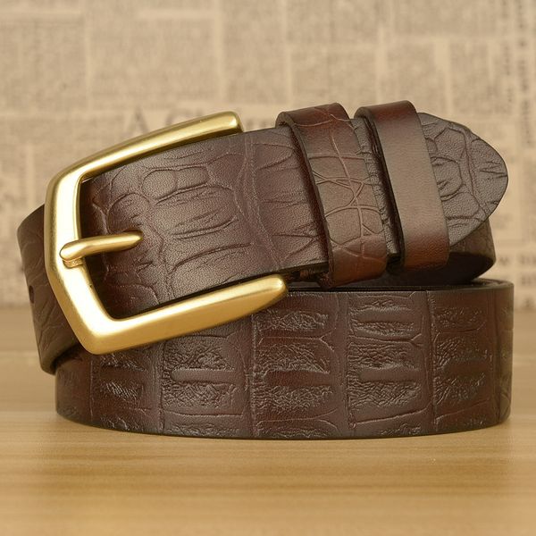 

classic layer cowhide crocodile pattern men's belt copper buckle casual belt personalized denim trend fashion sports women men belts un, Black;brown