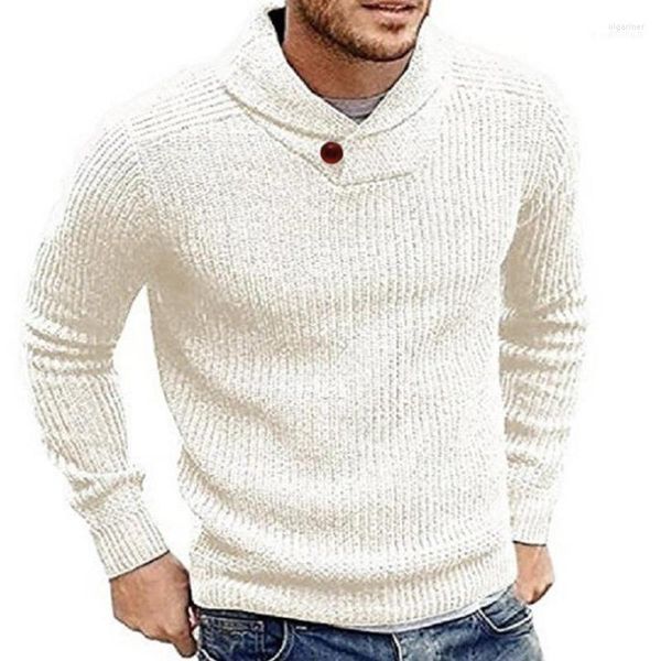 Мужские свитера #e Мужские сплошные вязаные свитер Осень зимний длинное рукав с высоким воротником джампер белый повседневная ежедневная вязаная одежда Olga22