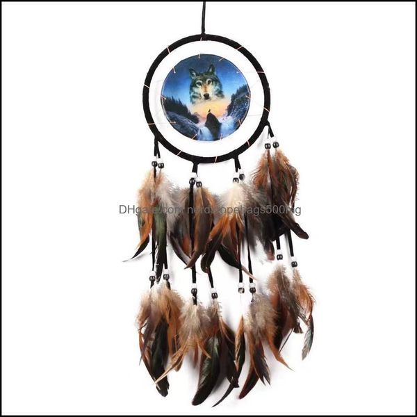 Itens de novidade decoração de casa lobo de jardim de sonho impresso de sonho de penas de penas dreamcatcher pendurado ornamento infantil decoração meninas d garotas d