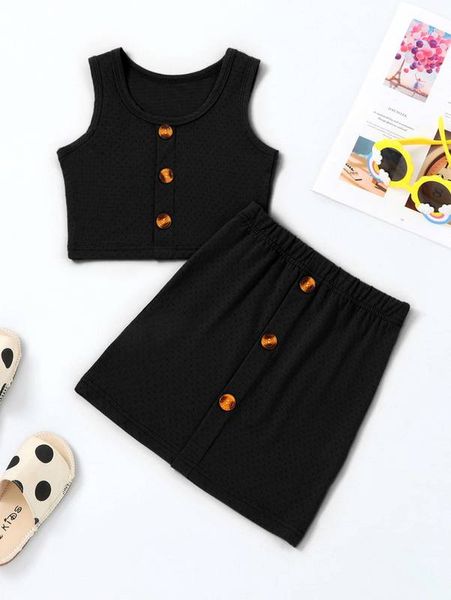 

toddler girls fake button tank & skirt she, White