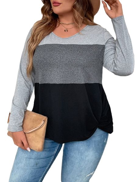 

plus cut and sew twist hem tee e7sk#, Black