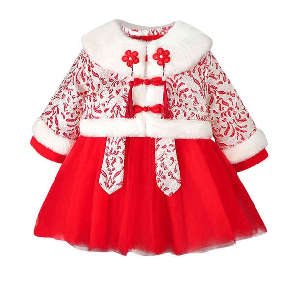 

girls plus dresses warm outfits thick set clothes coat princess baby suit tang kids toddler chinese l220715, Red;yellow