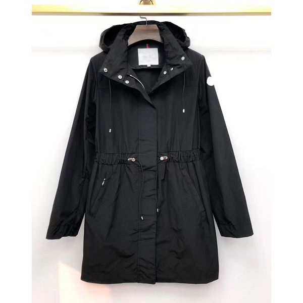 

2022 the women medium and long nylon jackets hooded coat applique girl parka designer lady side pocket zipper belt outwear, Tan;black