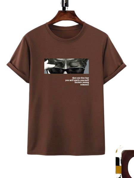 

extended sizes men slogan & figure graphic tee 25ph#, White;black