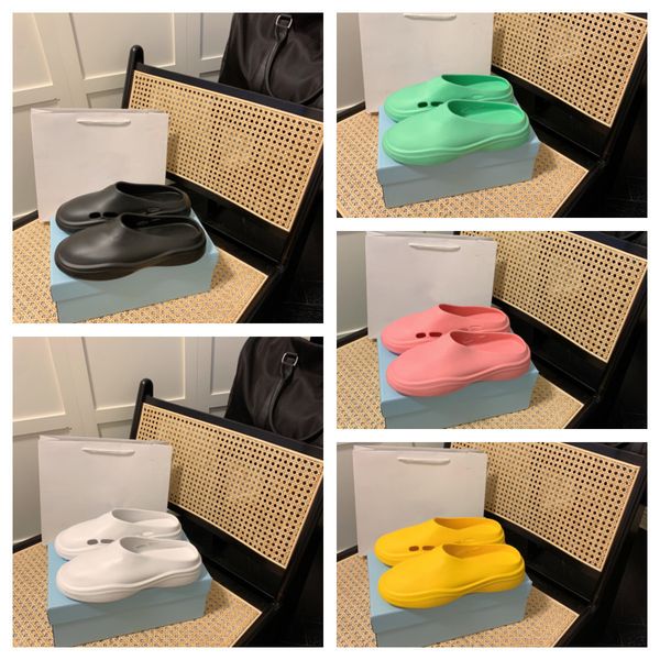 

foam rubber mules ladies mens women candy color sandals triangle logo beach slippers platform shoes summer sandal multicolor lover couple ca, Black