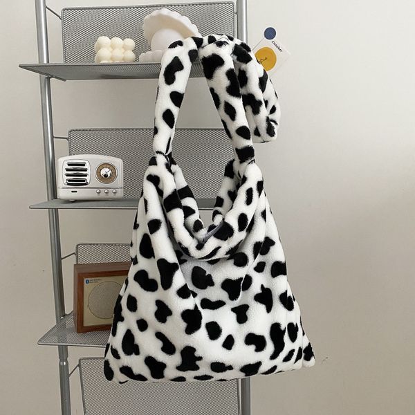 

elegant design cow pattern women tote handbags casual large capacity ladies shoulder bag simple fashion female messenger bags 220815
