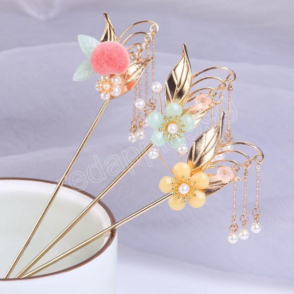 Vintage Chinesischen Stil Haar Stick Metall Strass Stäbchen Frauen Quaste Perle Blume Haarnadel Haar Clip Pin Schmuck Zubehör