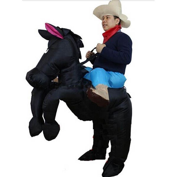 Costume da bambola mascotte Cavallo Nero Costume gonfiabile da cowboy costume di Natale per Carnevale Rider Costumi di Halloween da cowboy per uomo