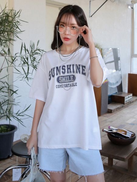 

dazy letter graphic drop shoulder tee o2bb#, White