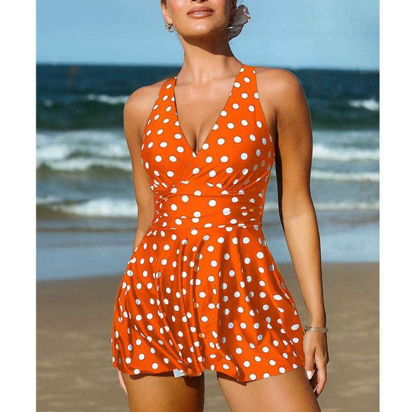 

2022 new wave dot print large skirt bikini split swimsuit no logo