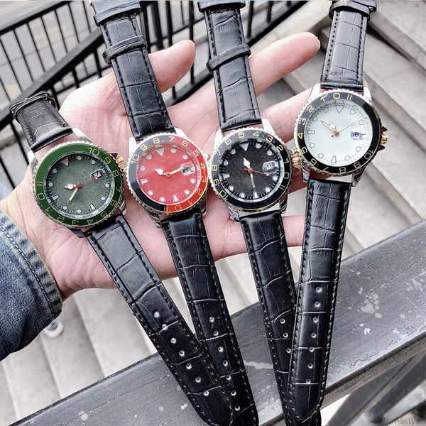 

sw men's watch quartz 42mm wristwatches leather strap alloy dial crystal scratch proof mirror sports leisure strap calendar display mon, Slivery;brown