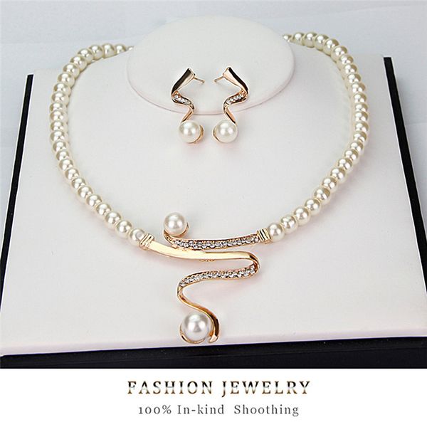 

3pcsset women bridal elegant wedding party pearl necklace earrings jewelry set fashion 220813, Silver