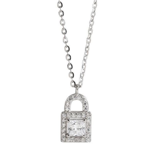 

fashion full zircon stones lock pendant with link chain choker necklace by 925 sterling silver for women ladies girls