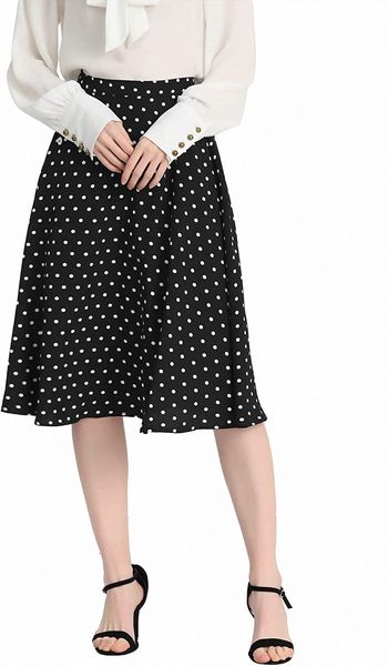 

k women's retro polka dots elastic waist vintage a-line midi skirt h3ea#, Black;gray