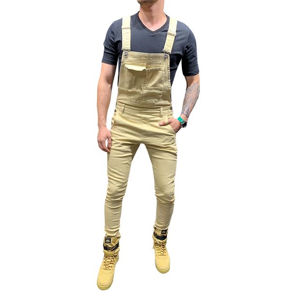 

men's jeans man pants for men pocket denim overall jumpsuit cool designer brand streetwear suspender pant e21, Blue